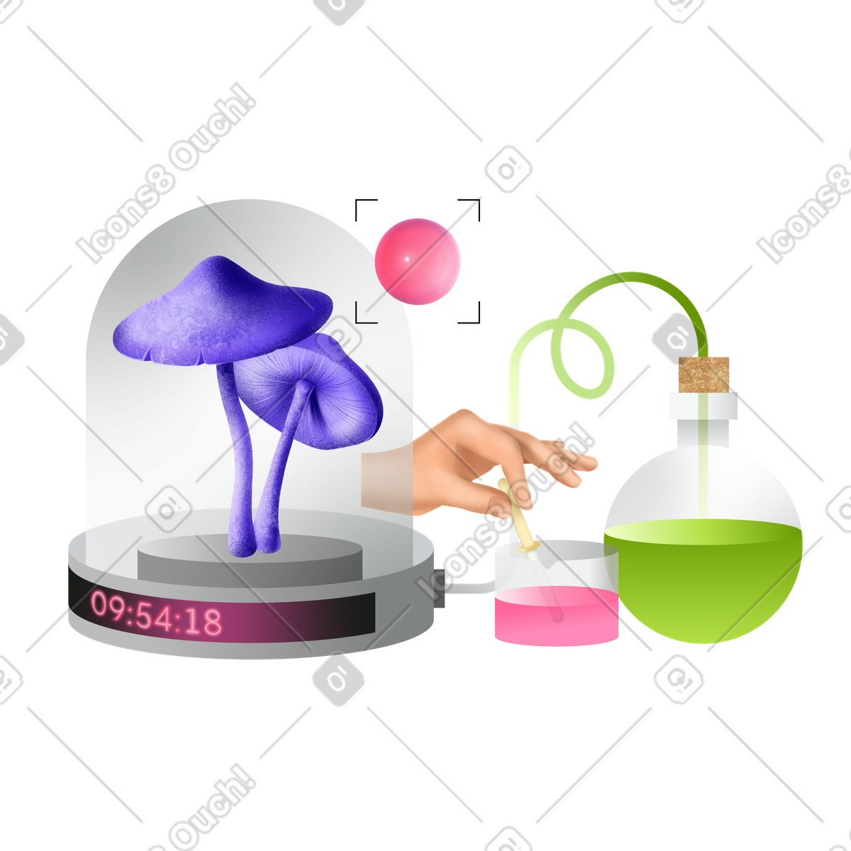 Science flask and mushrooms for laboratory experiment illustration in Jumble style download in PNG, SVG