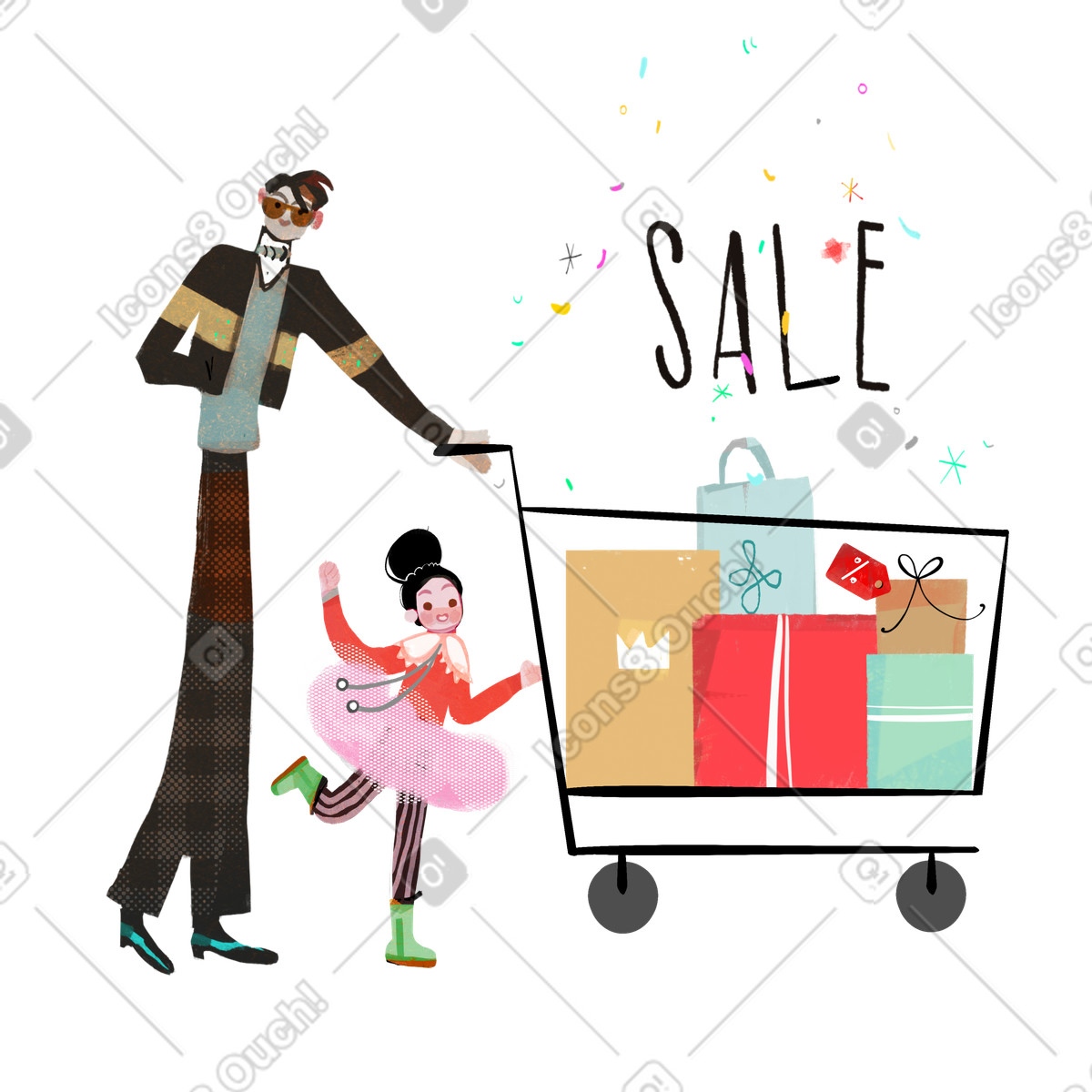 Illustration Faire du shopping le vendredi noir dans style Fabulous à télécharger aux formats PNG, SVG