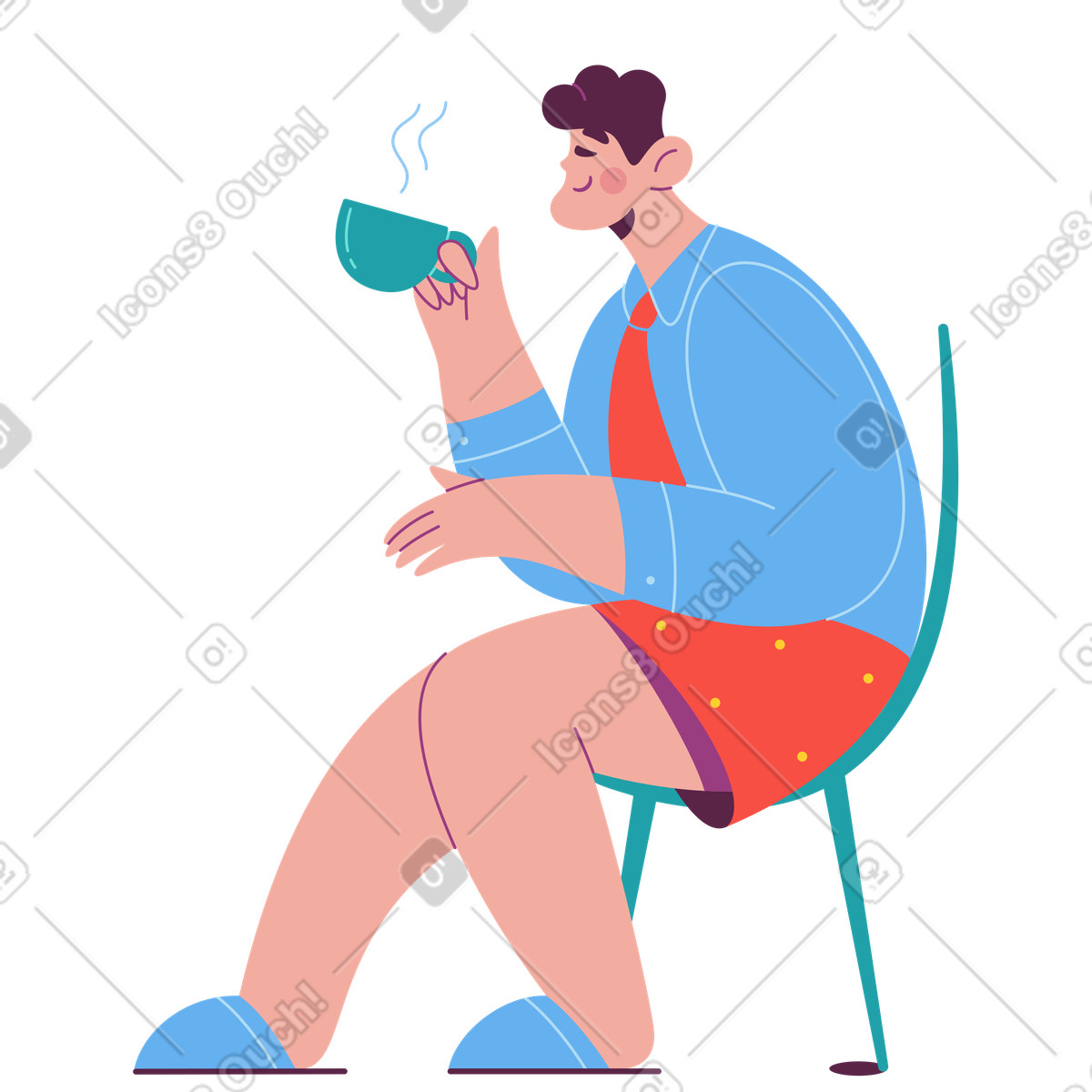 Ilustración animada Hombre sentado en una silla estilo Sammy a descargar GIF, Lottie (JSON), AE
