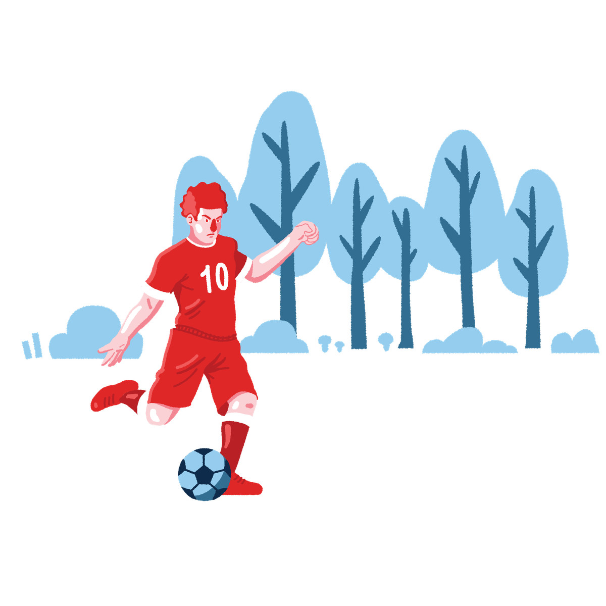 Football player kicking ball in the nature illustration Cherry style download PNG, SVG