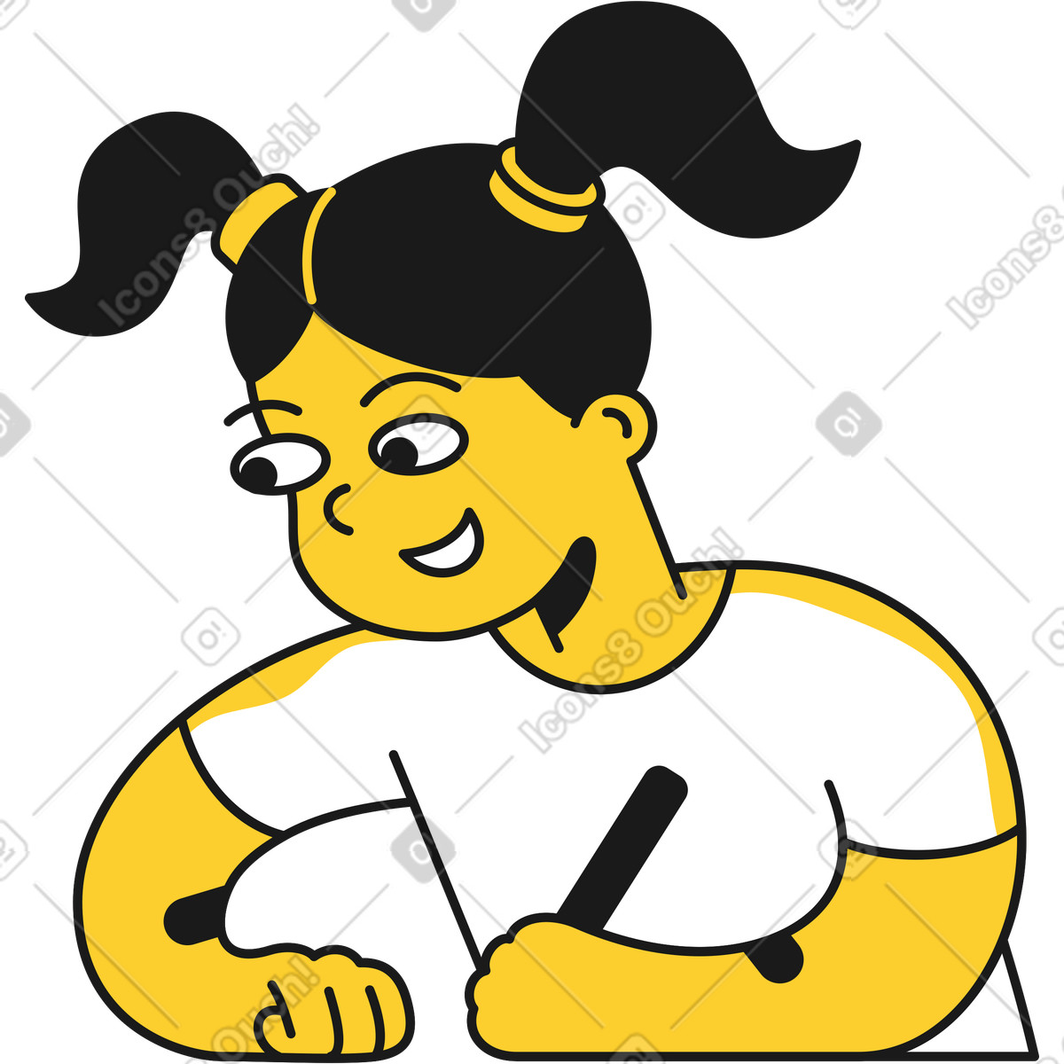 下载 Taxi 风格的 女孩用钢笔写字 插画，支持 PNG、SVG 格式