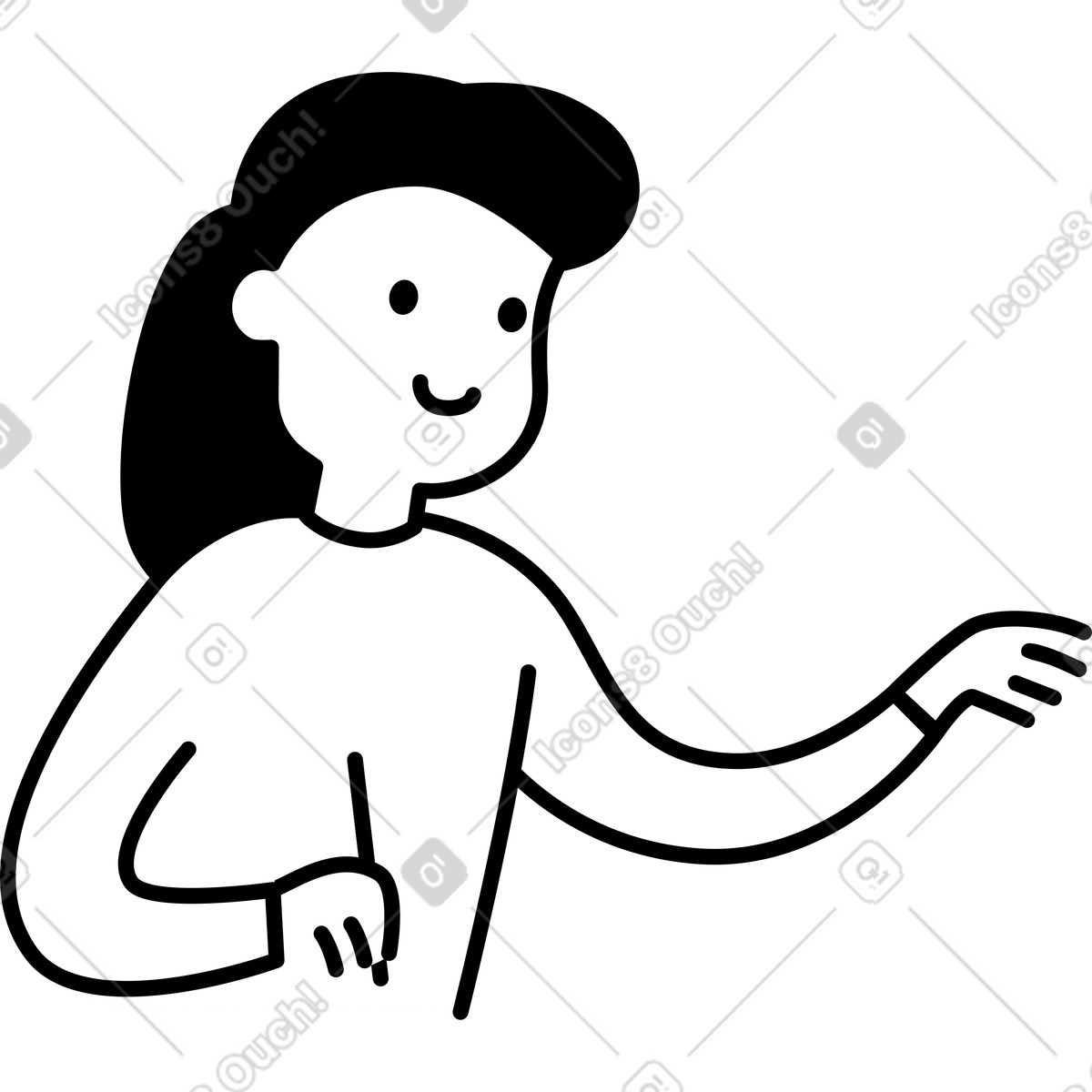 Ilustração de Writer character holding pen and gesturing hand while smiling em no estilo Notion Line Art para baixar em PNG, SVG