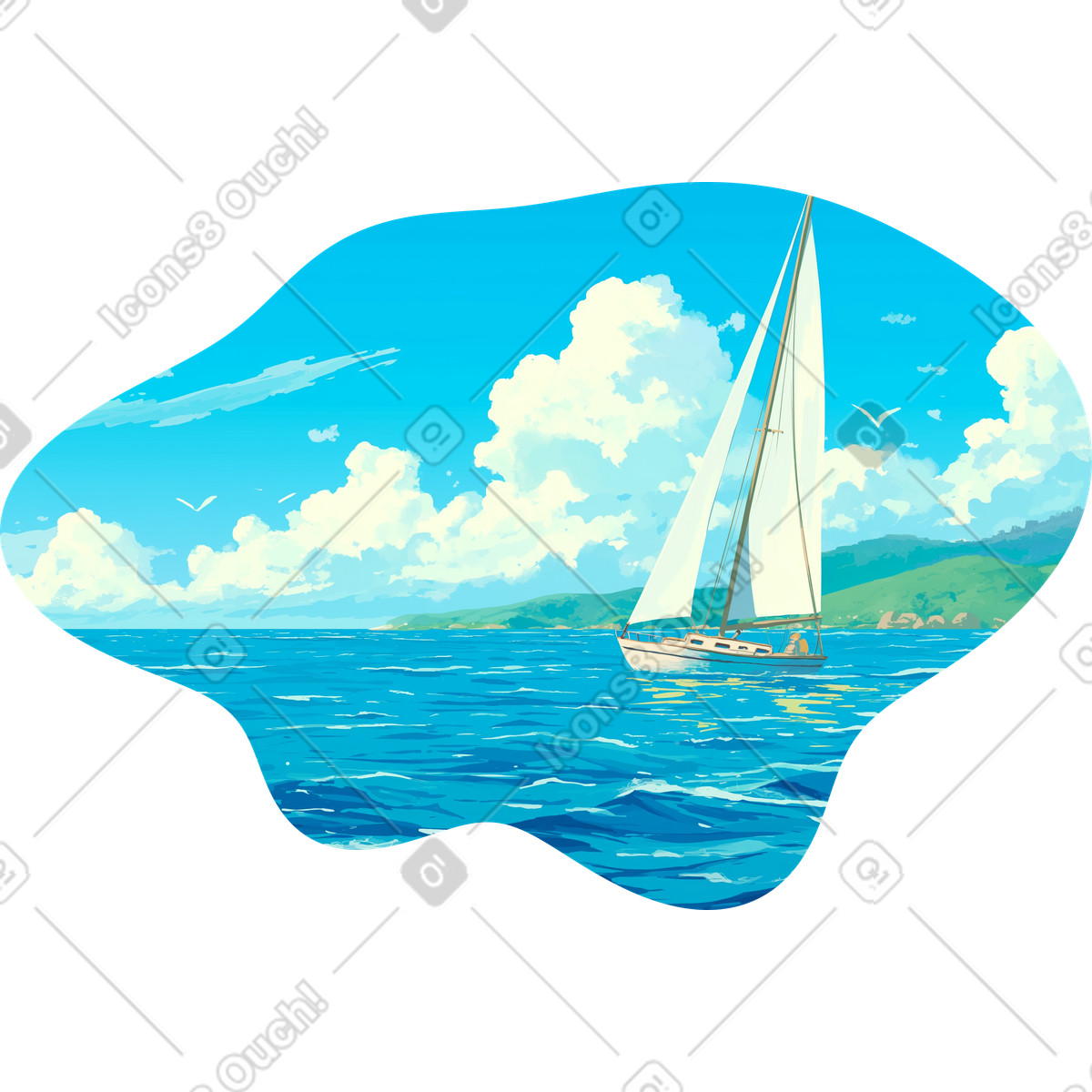 Boat in the sea background illustration in PNG, SVG