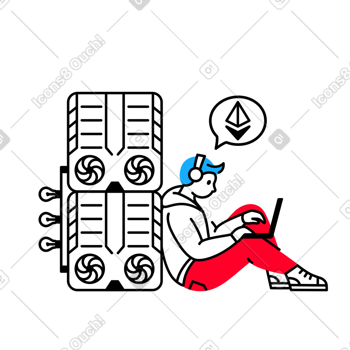 Criptovaluta mineraria dell'uomo illustrazione in stile Transistor scarica in PNG, SVG