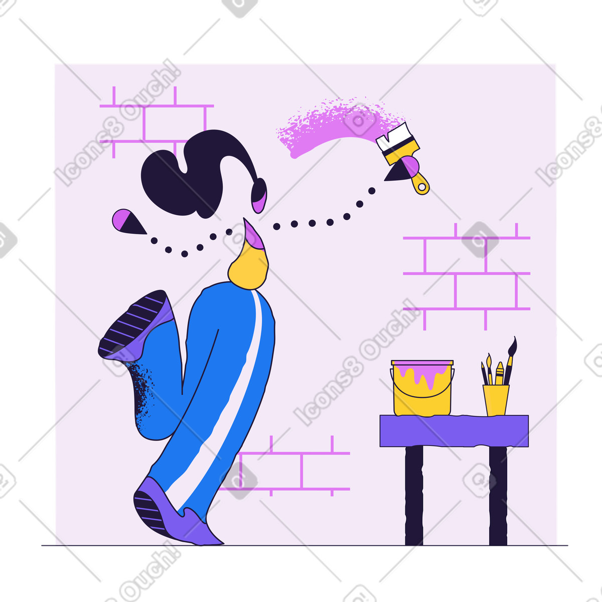 Ilustración Pintar pared con pincel, proyecto creativo en proceso, próximamente o construcción estilo Conifer a descargar PNG y SVG
