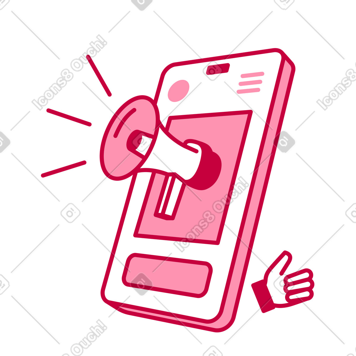 Ilustración Marketing en redes sociales o promoción online con megáfono estilo Natty a descargar PNG y SVG