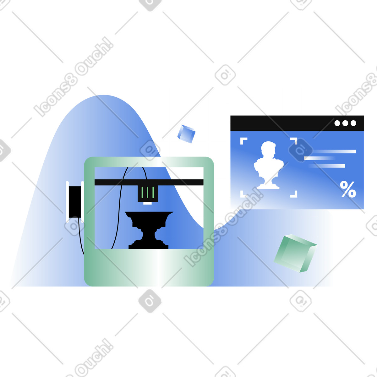 3D modeling, printing and engineering illustration in PNG, SVG