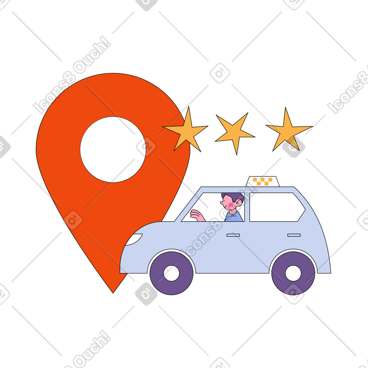 Bloom スタイルの Taxi car successfully arrived at location のイラストをPNG、SVG形式でダウンロード