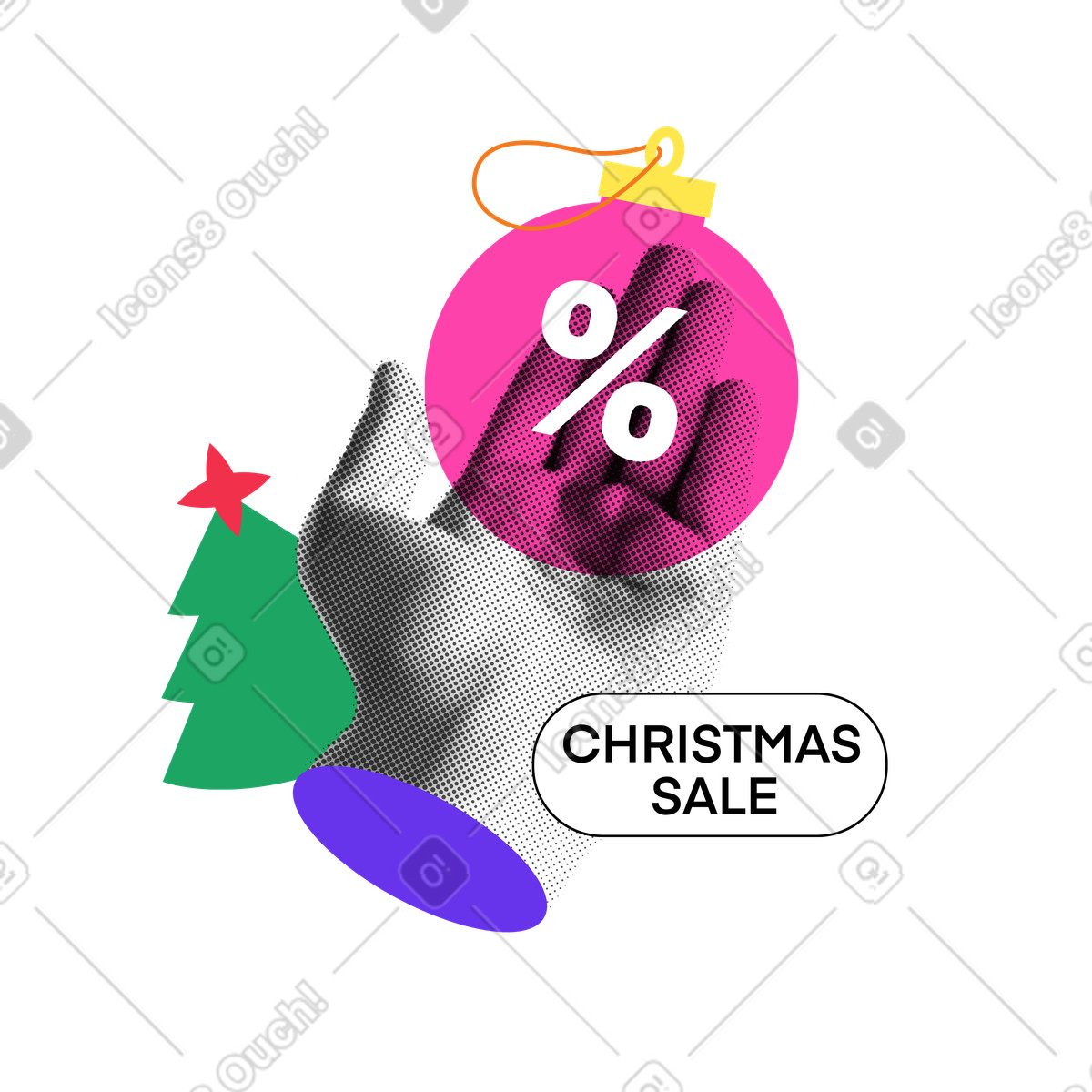 Christmas sale with festive decorations illustration in PNG, SVG