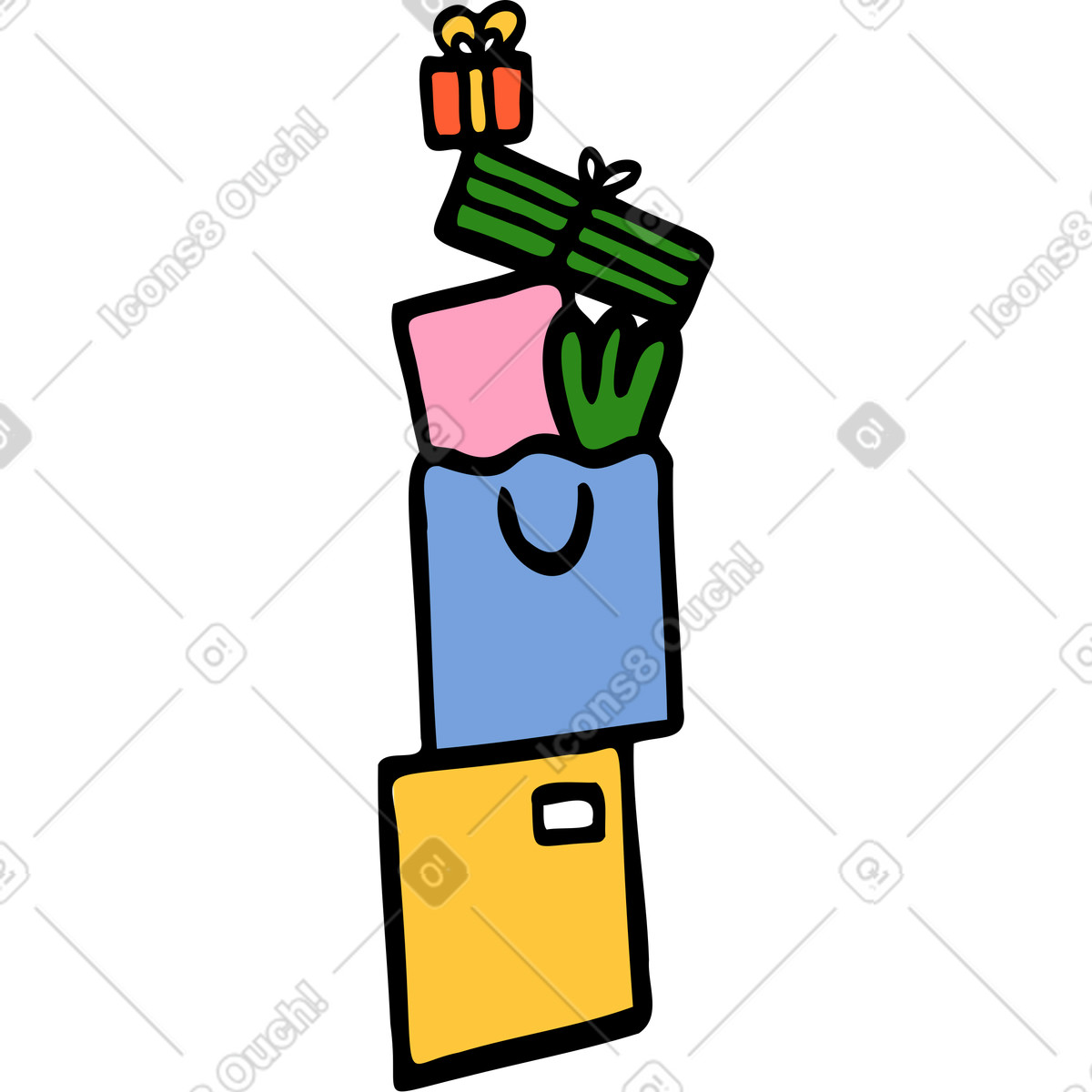 Illustration Pile de sacs et boîtes courses dans le style Comic à télécharger aux formats PNG, SVG