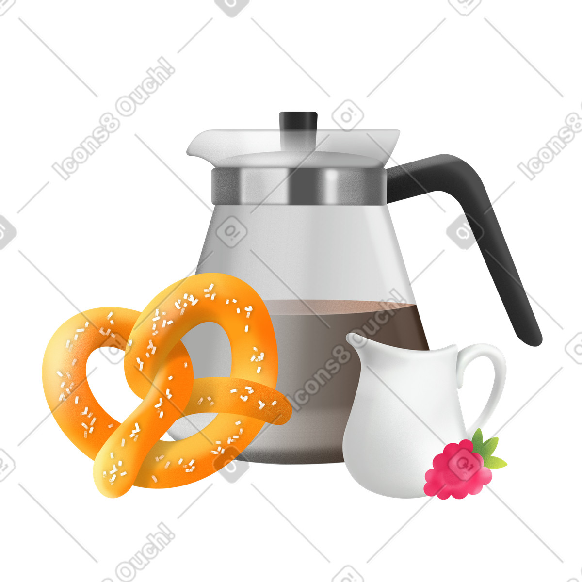 Kaffeekanne und brezel-Illustration im Joy-Stil als Download in PNG, SVG