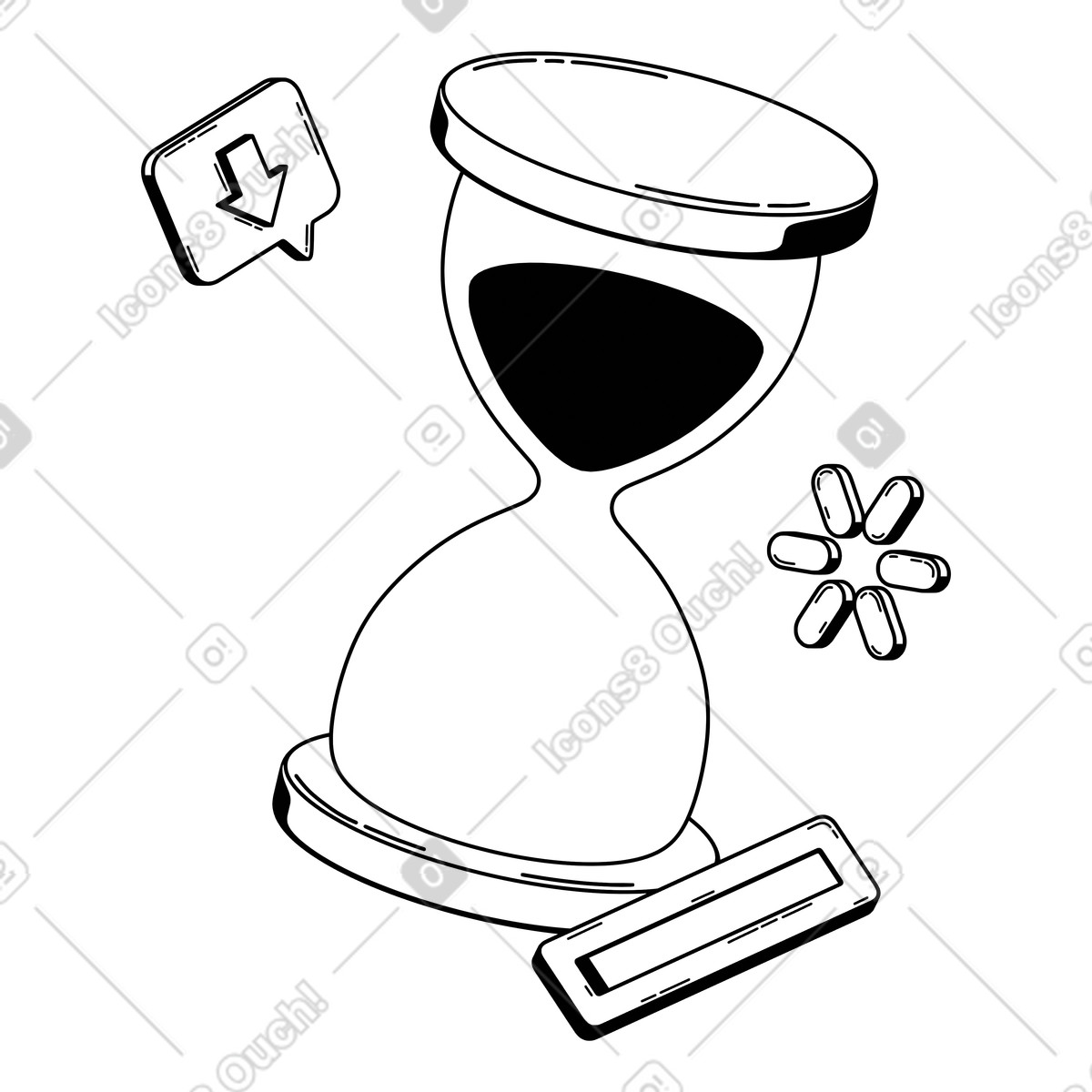 Hourglass with loading icons, waiting for file download illustration in PNG, SVG