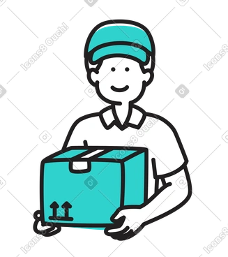 Smiling courier holding package PNG, SVG