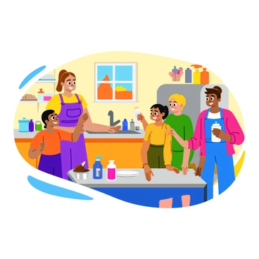 A family practicing good hygiene at home, washing hands and using sanitizers to prevent monkeypox.