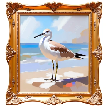 A classic oil painting of a curlew in an elegant gilded frame