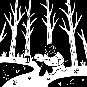 A turtle carrying a tiny glowing lantern through a nighttime forest