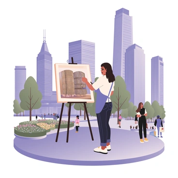 An artist illustrating the modern architecture of Hudson Yards