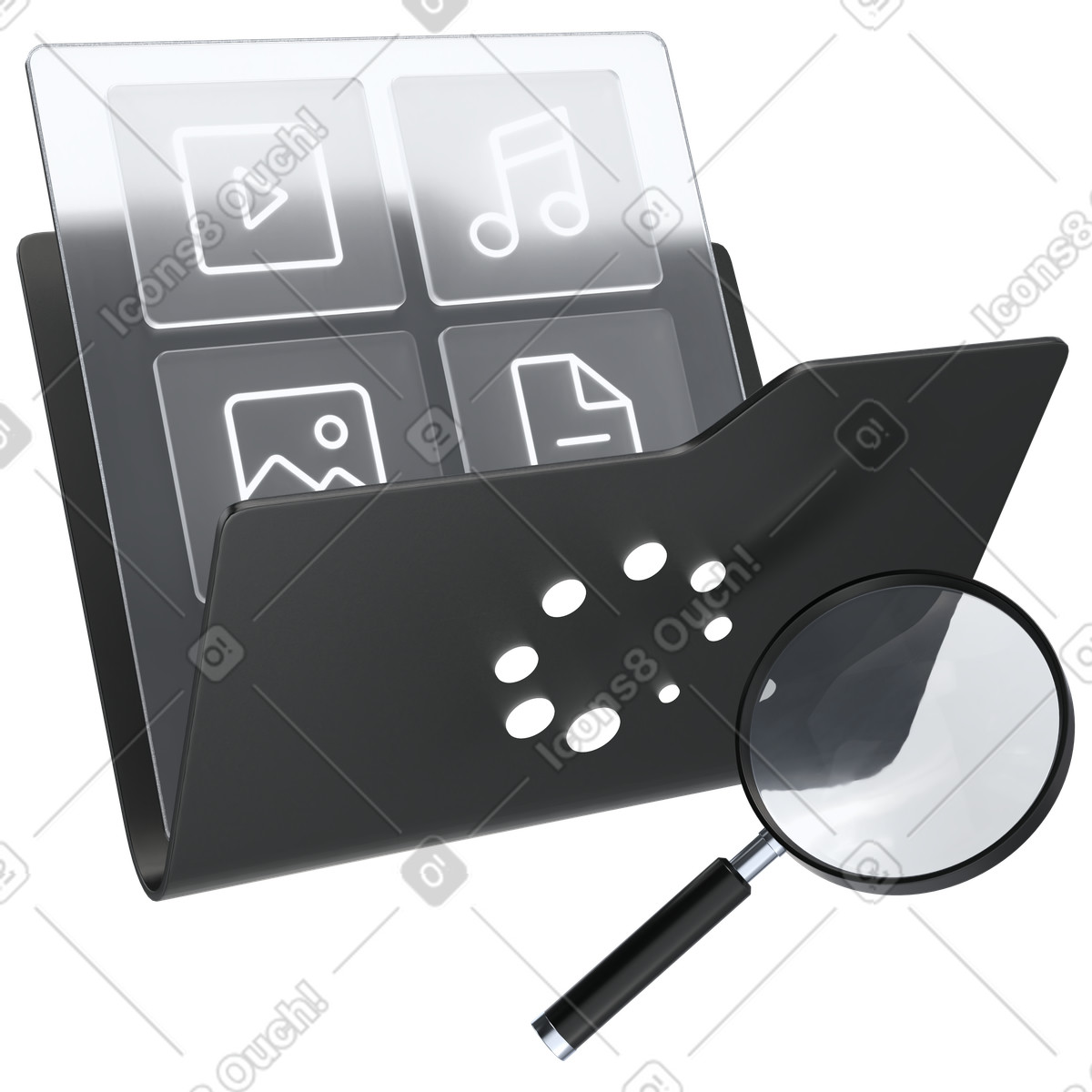 Gestione delle risorse digitali, organizzazione dei file multimediali, sistema di archiviazione contenuti illustrazione in stile 3D Pro scarica in PNG, SVG