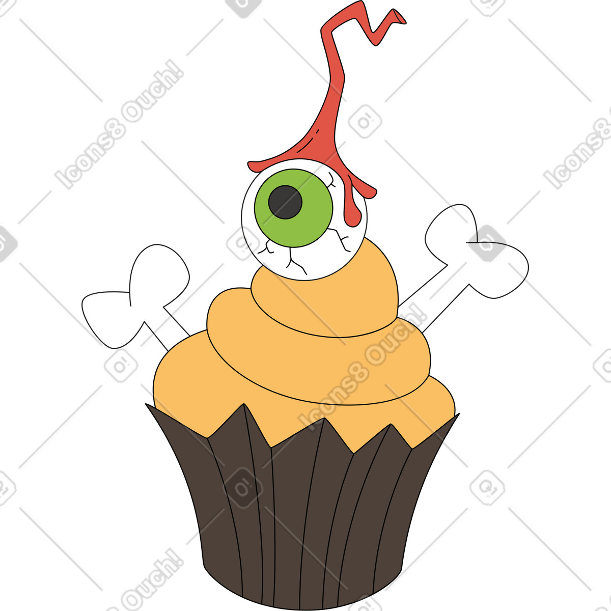 Cupcake mit auge-Illustration im Sitcom-Stil als Download in PNG, SVG