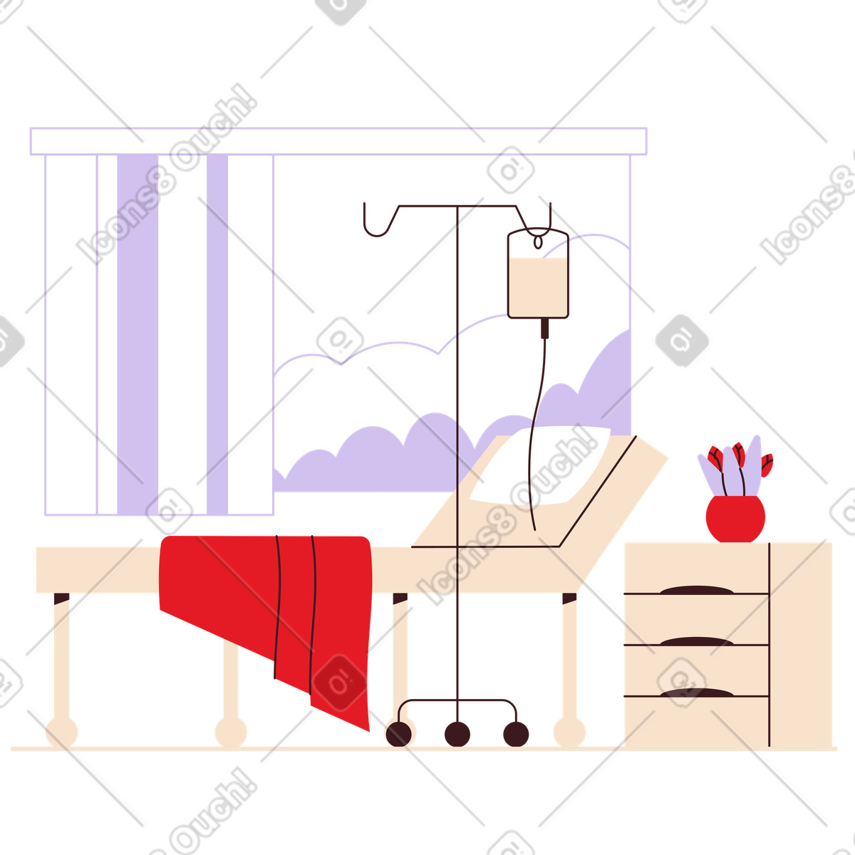 Иллюстрация Кровать и капельница в больничной палате в PNG и SVG