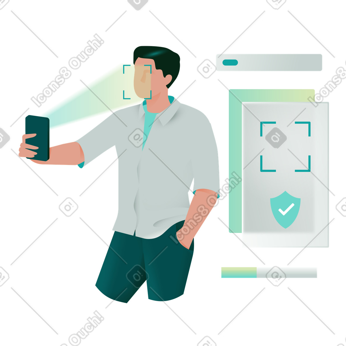 Biometric security for unlocking phone, Secure login devices illustrazione animata in stile Office scaricabile in GIF, Lottie (JSON), AE