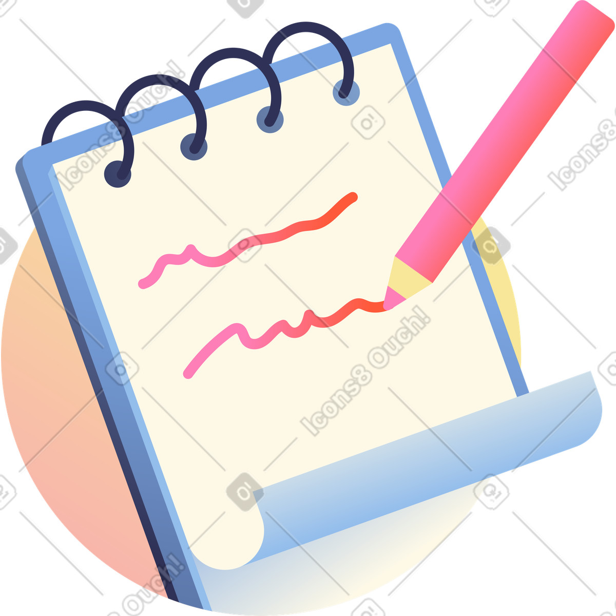 Notebook and pencil, note-taking icon illustration in Beam style download in PNG, SVG