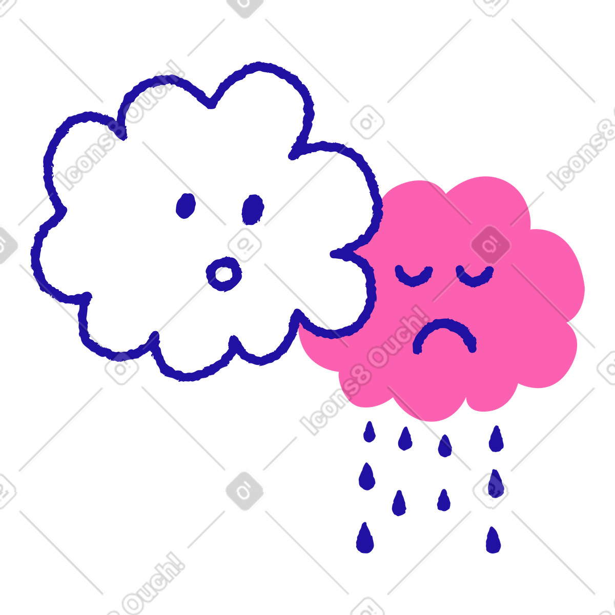 Illustration Clouds expressing empathy and sadness, Mental health support dans le style Whimsy à télécharger aux formats PNG, SVG