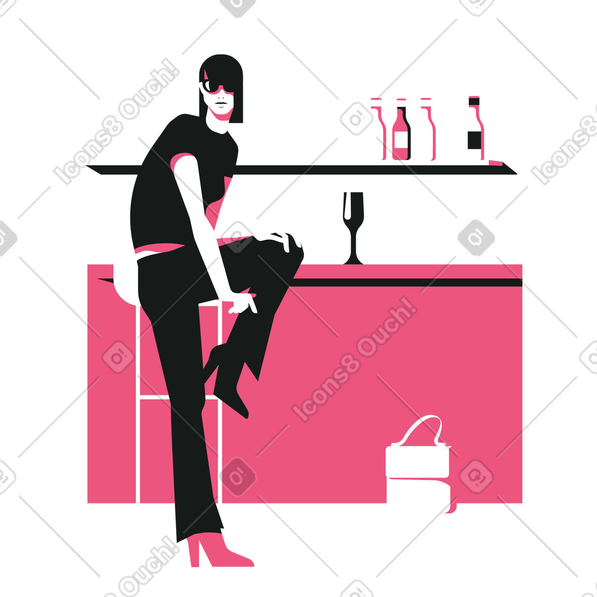 Ilustración Mujer sentada en la barra del bar estilo Lounge a descargar PNG y SVG