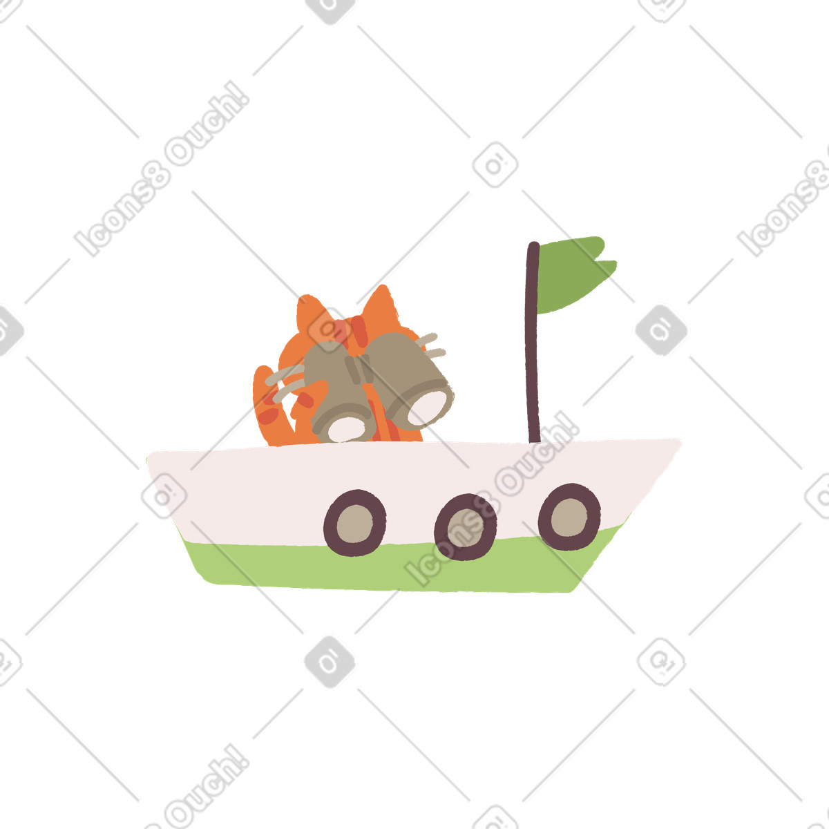 Marine travel observation by cat with binoculars on boat illustration in Ginger style download in PNG, SVG
