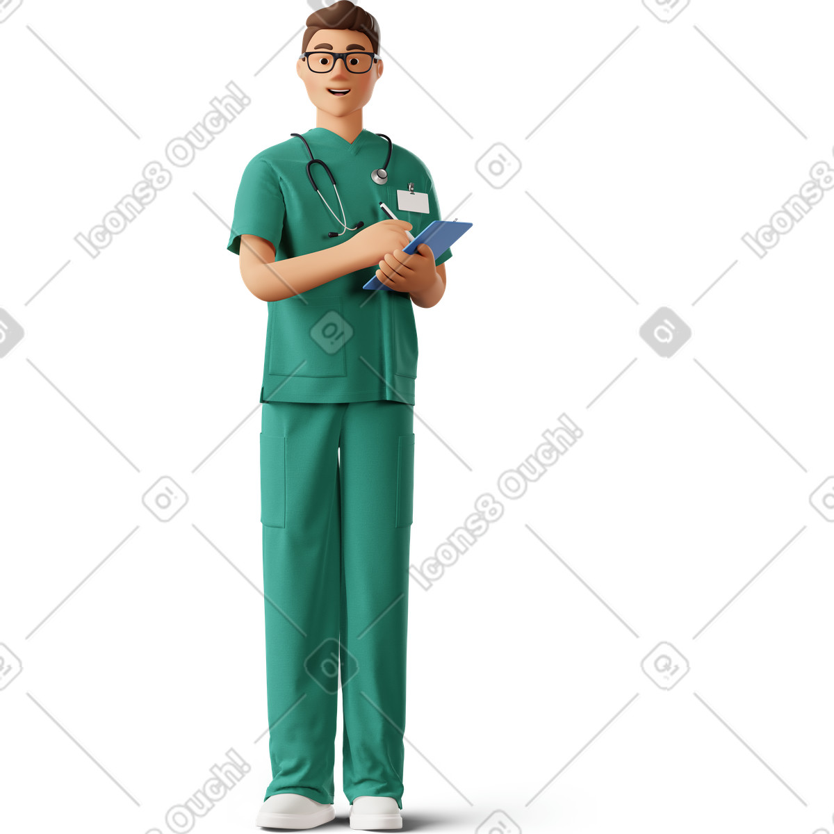 3D Business 스타일의 Young doctor with clipboard 일러스트레이션 PNG, SVG 다운로드