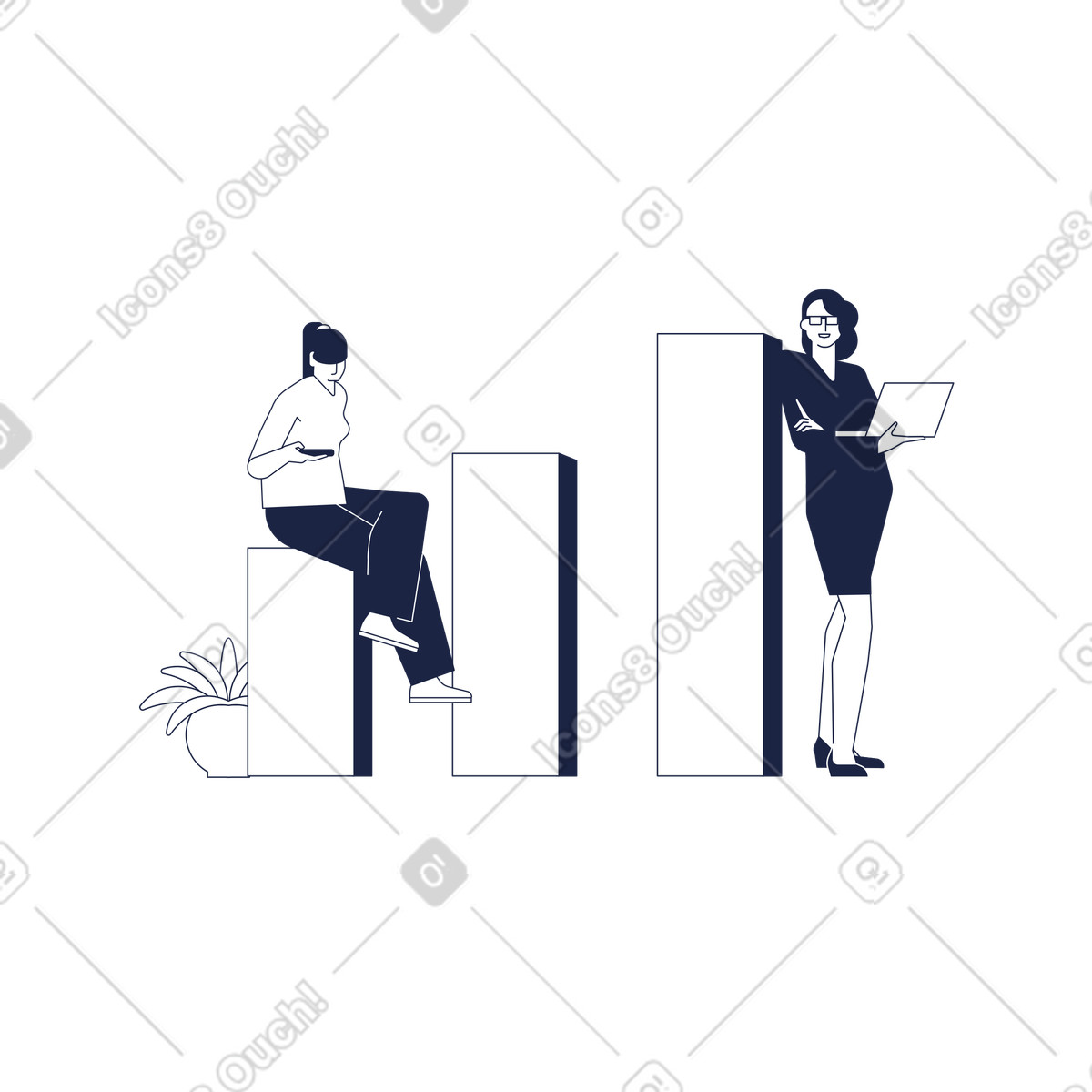 Urban Line スタイルの 成長グラフの背景に女性マーケター のイラストをPNG、SVG形式でダウンロード