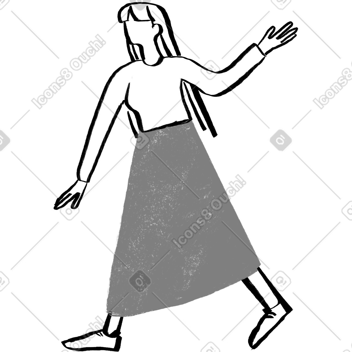 Ilustração de Black and white woman with long pink hair walking her hand raised em no estilo Company para baixar em PNG, SVG