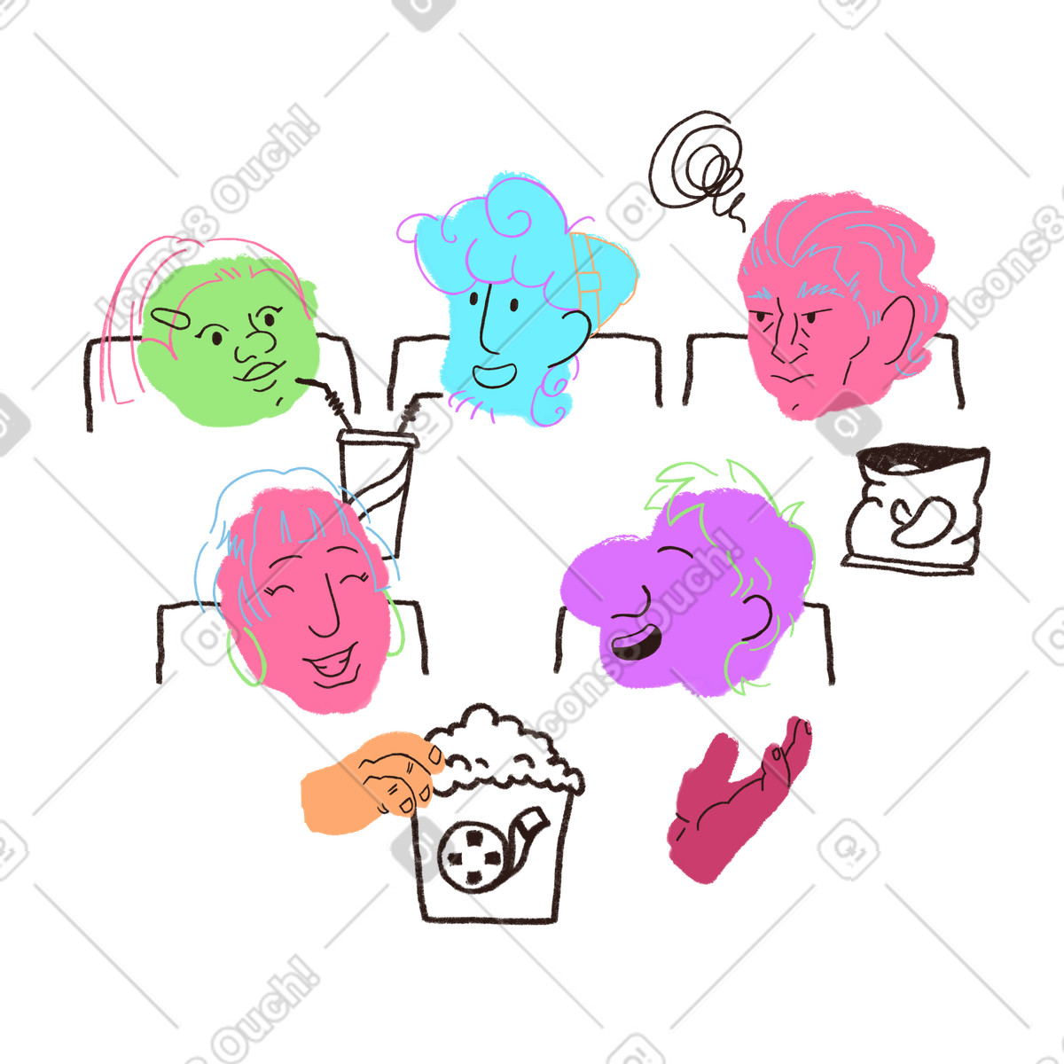 Ilustración Gente viendo una película en el cine. estilo Blobby a descargar PNG y SVG