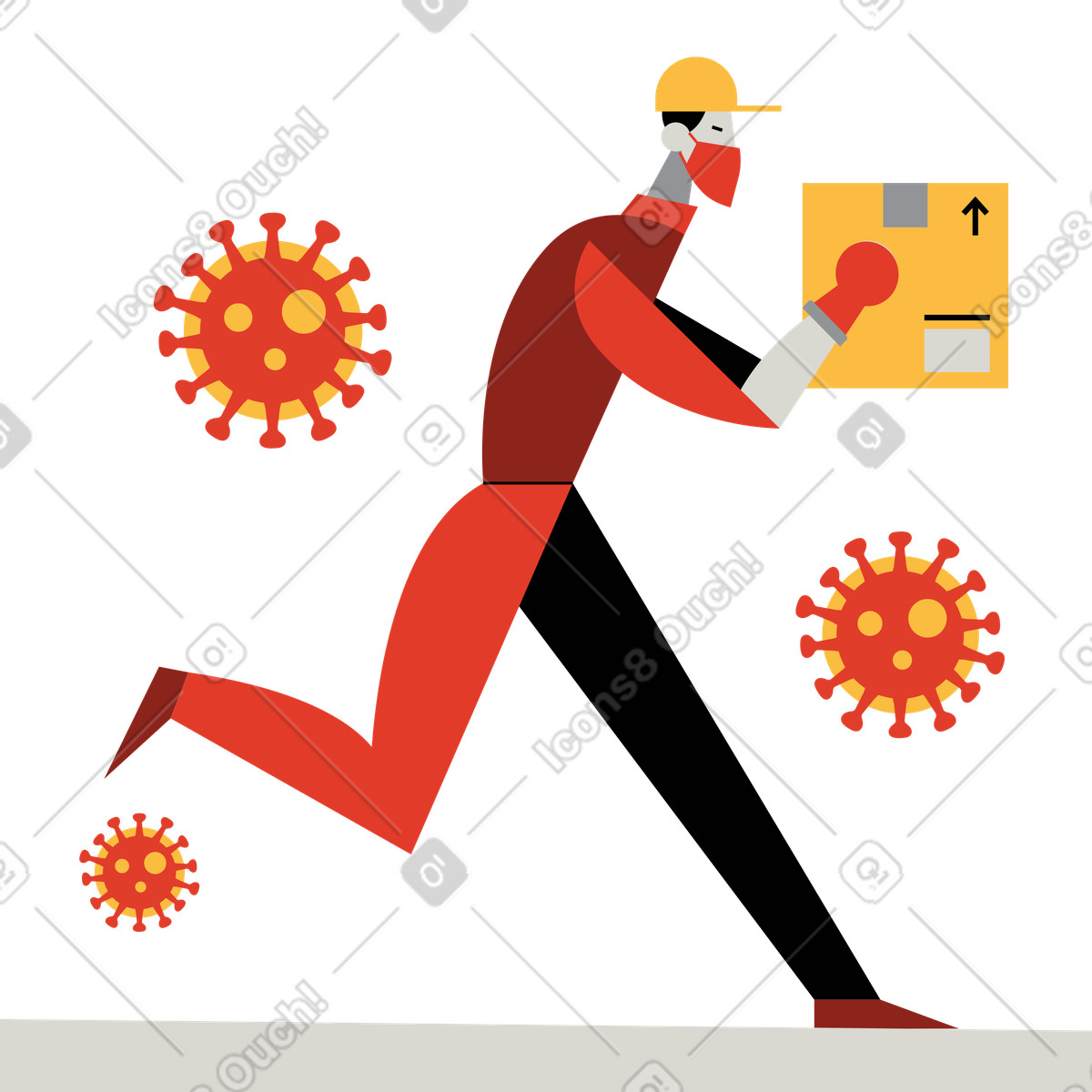 Ilustración Repartidor corriendo con caja de cartón en estilo Burgundy a descargar en PNG y SVG