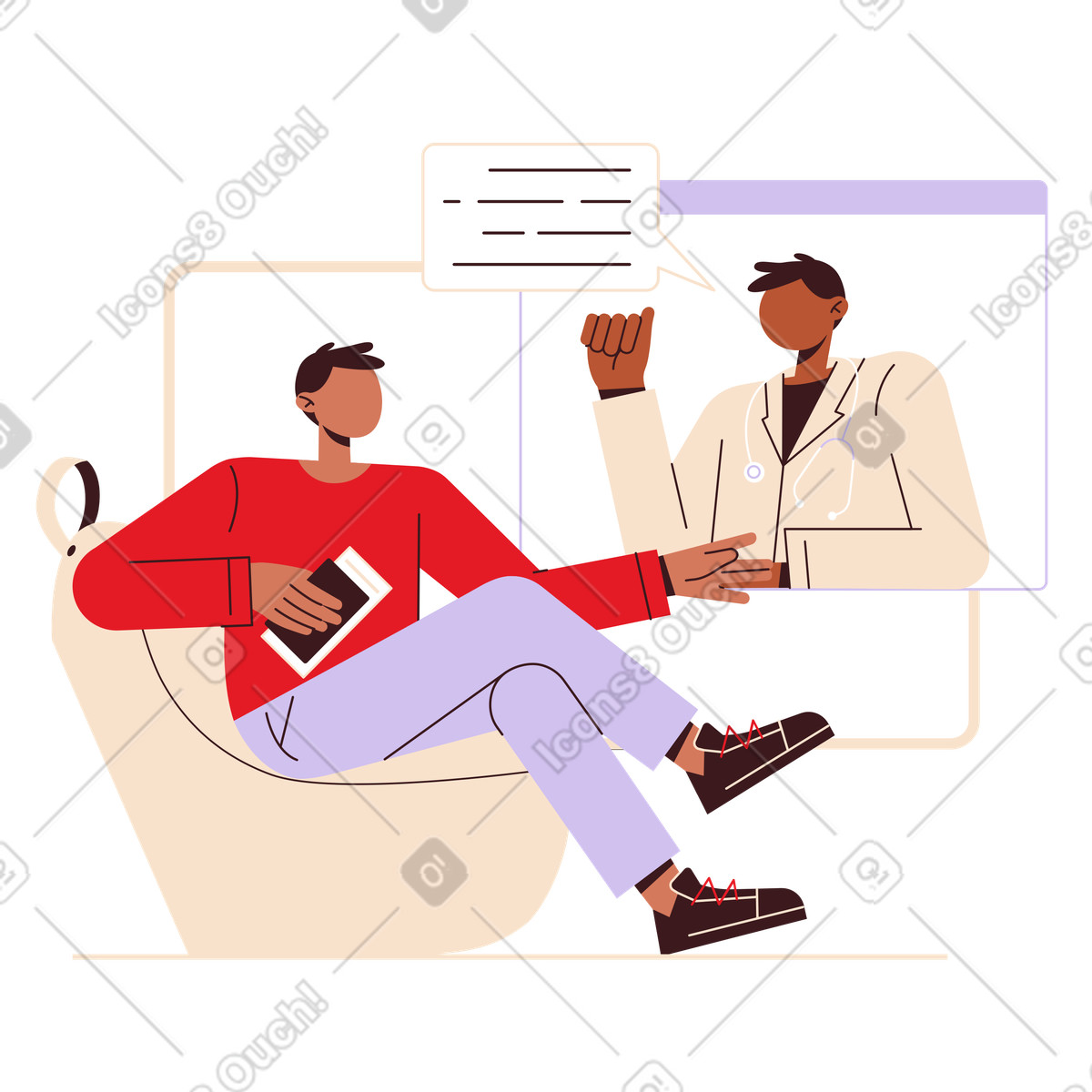 Ilustración Virtual appointment between patient and physician, Digital health service en estilo Folks a descargar en PNG y SVG