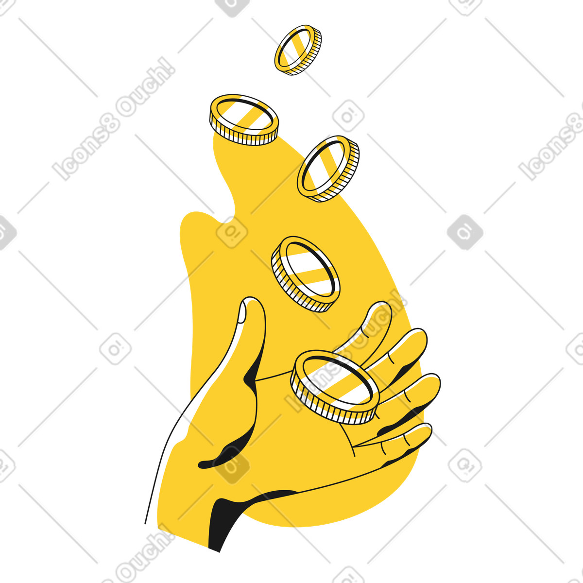 Bezahlung mit münzen, die in hand fallen-Illustration im Taxi-Stil als Download PNG, SVG
