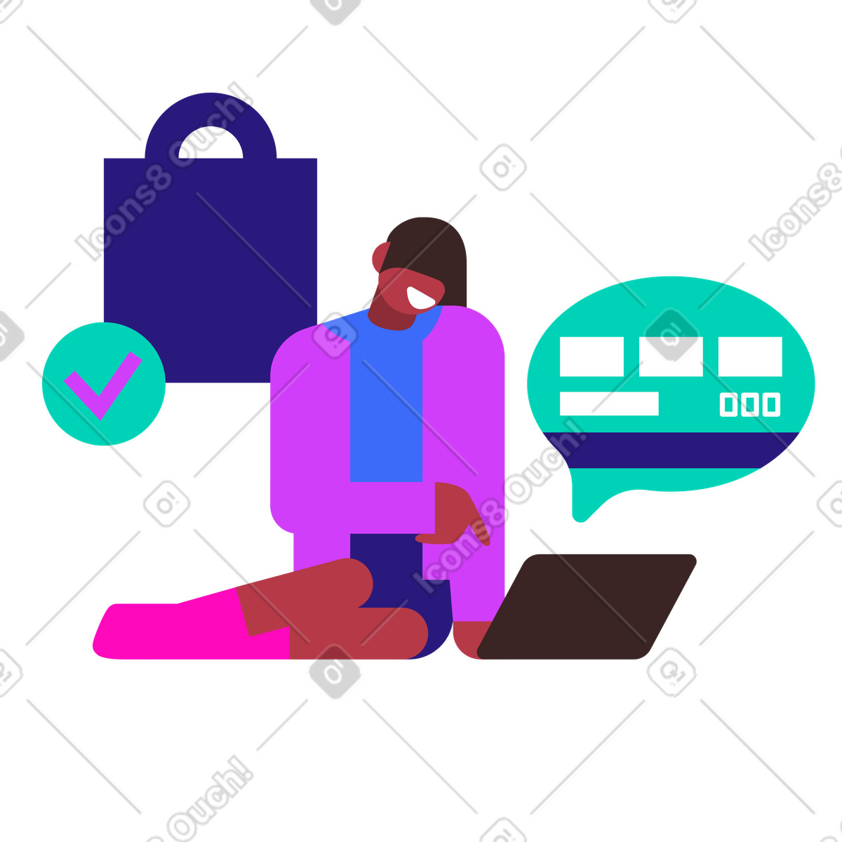 Ilustración Customer making digital payment at home, online shopping and e-commerce transaction en estilo Basic a descargar en PNG y SVG