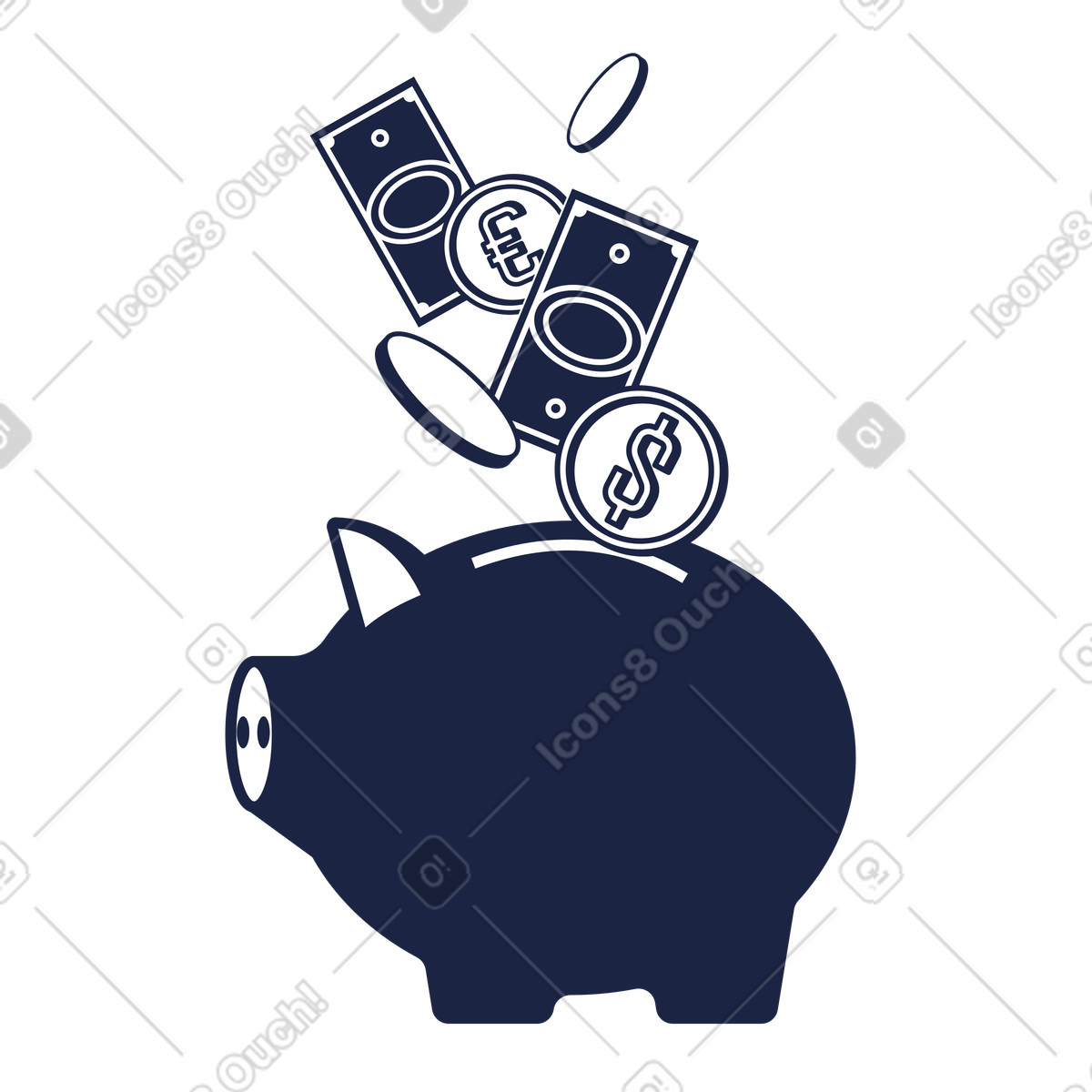Ilustração de Piggy bank with coins and bills, Personal savings budgeting em no estilo Urban Line para baixar em PNG, SVG