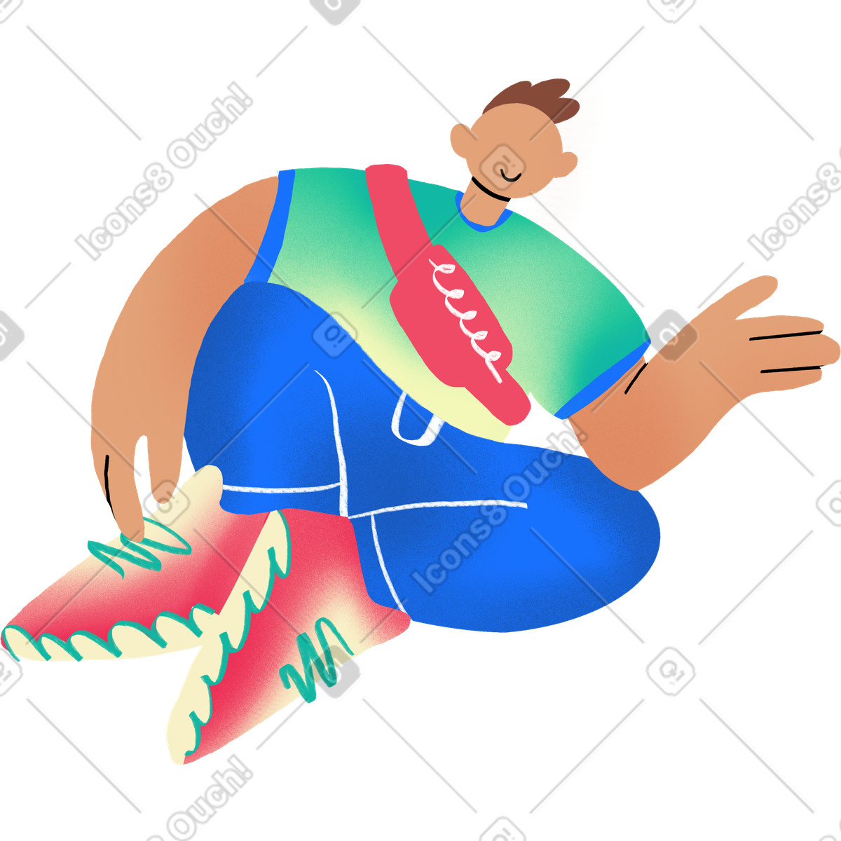 Man in a bright outfit sitting with his hand up illustrazione stile Bonny scarica PNG, SVG