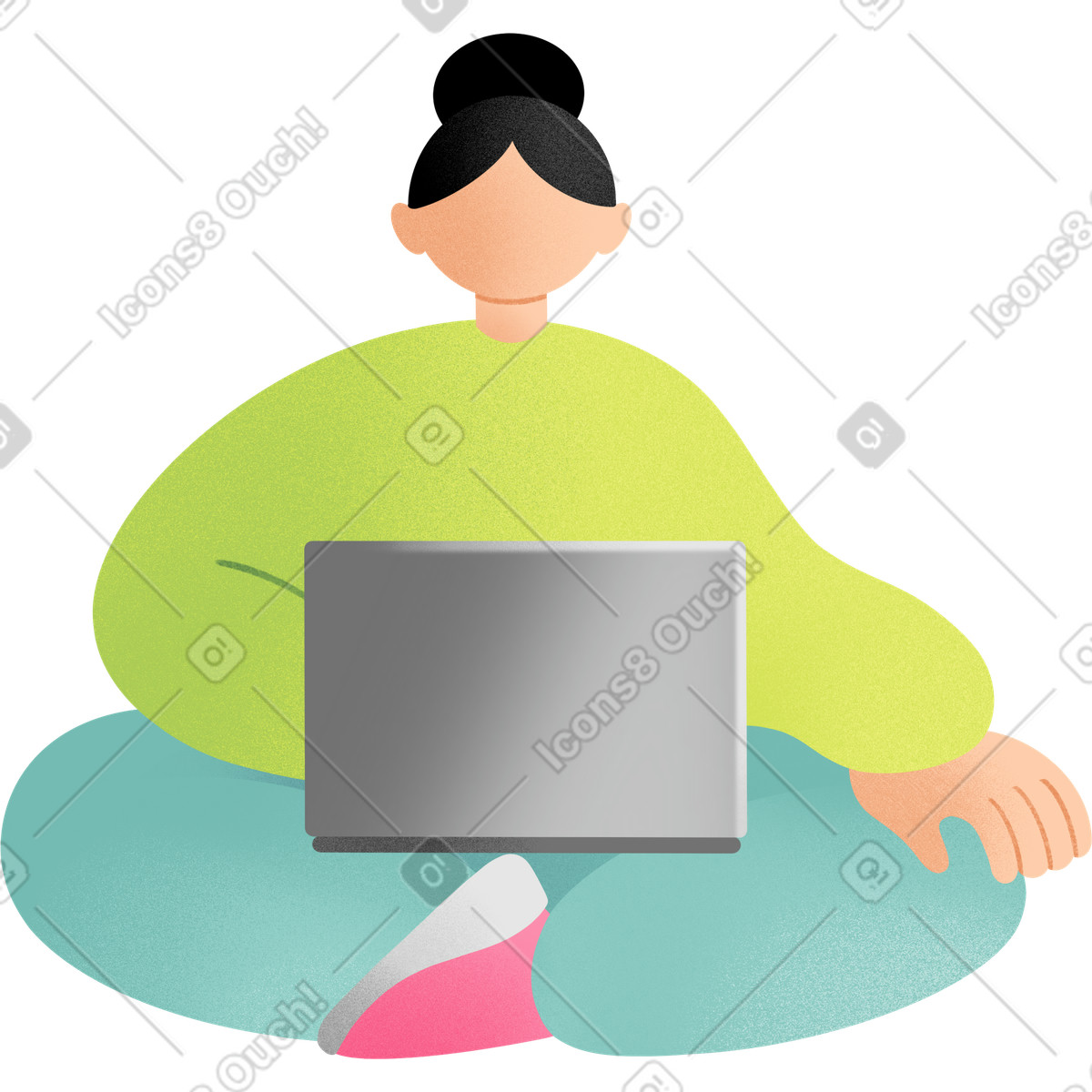Иллюстрация Young woman sitting and working on laptop в стиле Joy — скачать в форматах PNG, SVG