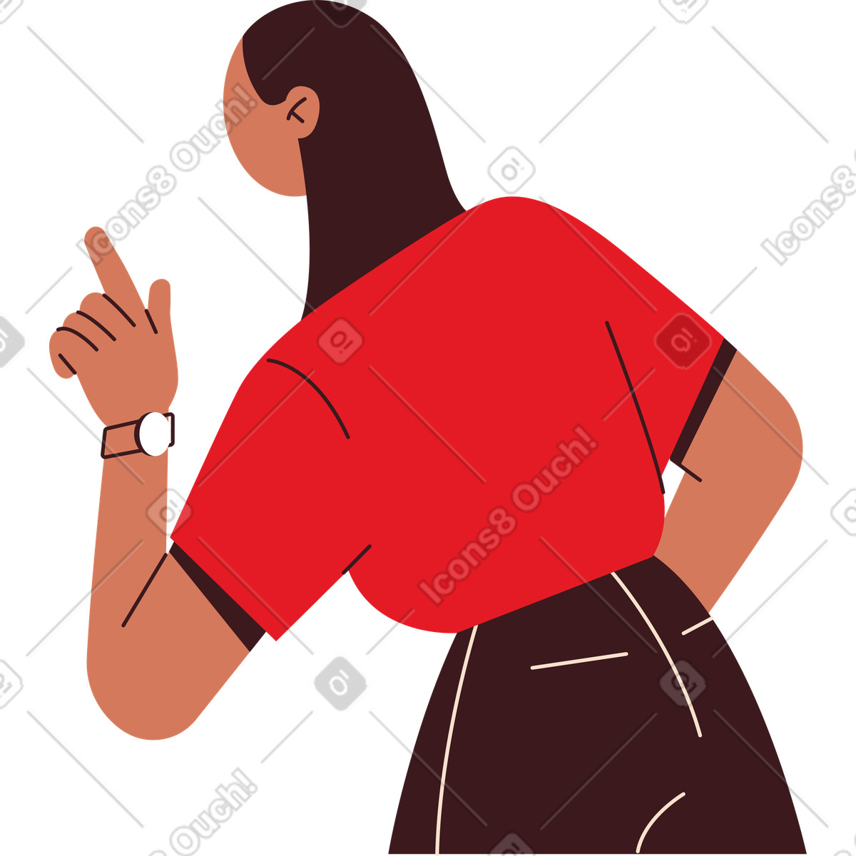 Mädchen zeigt mit dem finger auf etwas-Illustration im Folks-Stil als Download in PNG, SVG