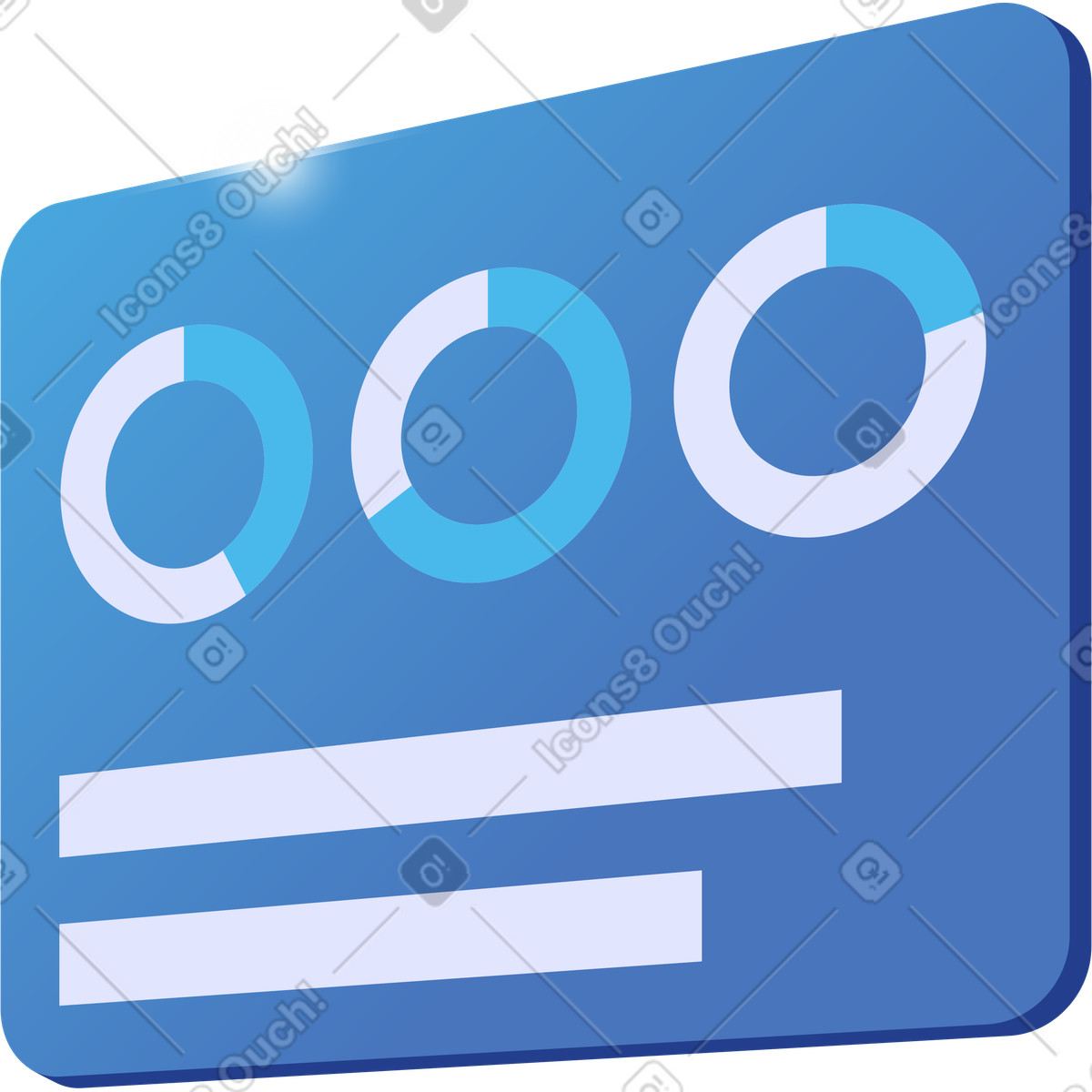 Quantum スタイルの 3つのドーナツグラフを含むダッシュボード のイラストをPNG、SVG形式でダウンロード