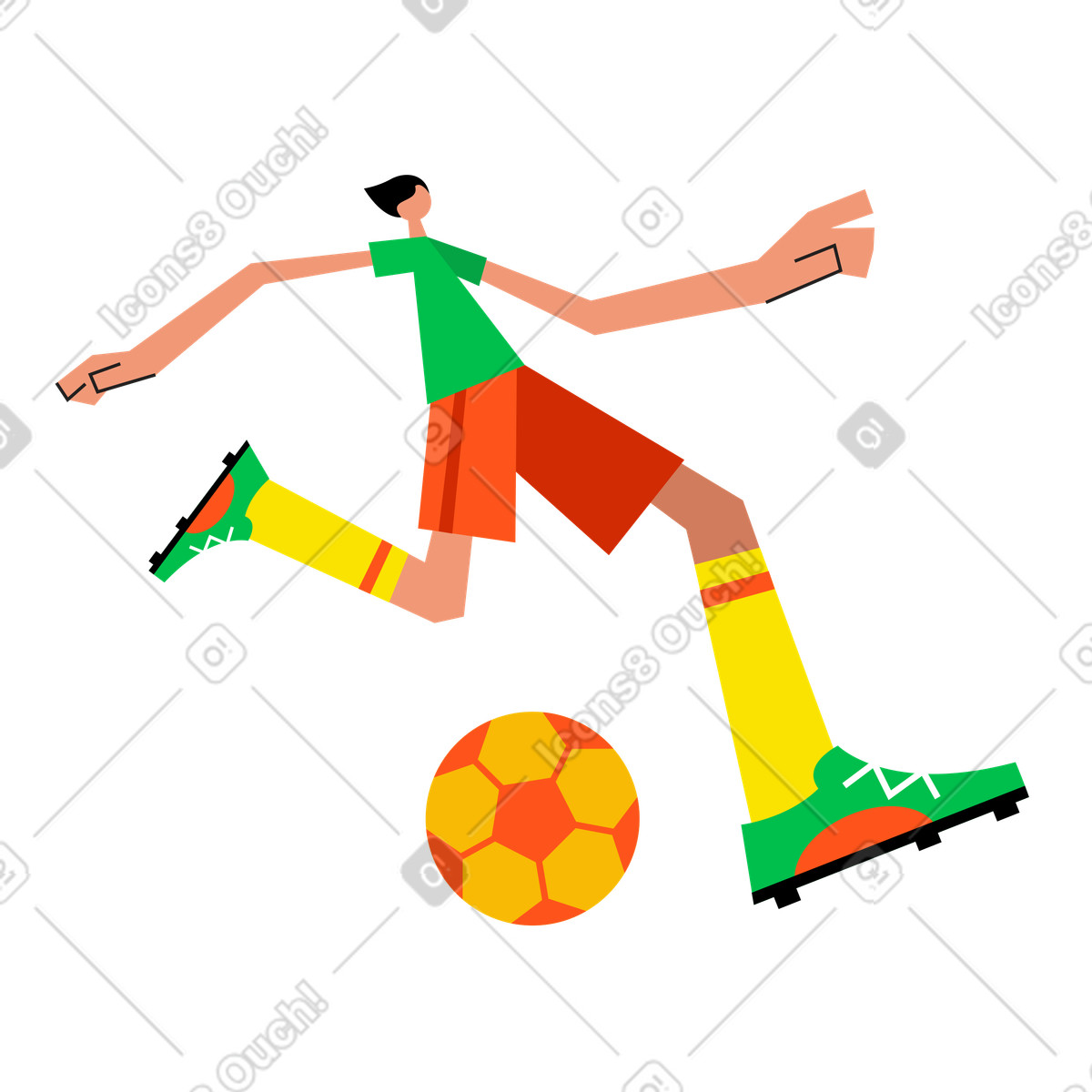 Male football player kicking ball illustration in Warp style download in PNG, SVG