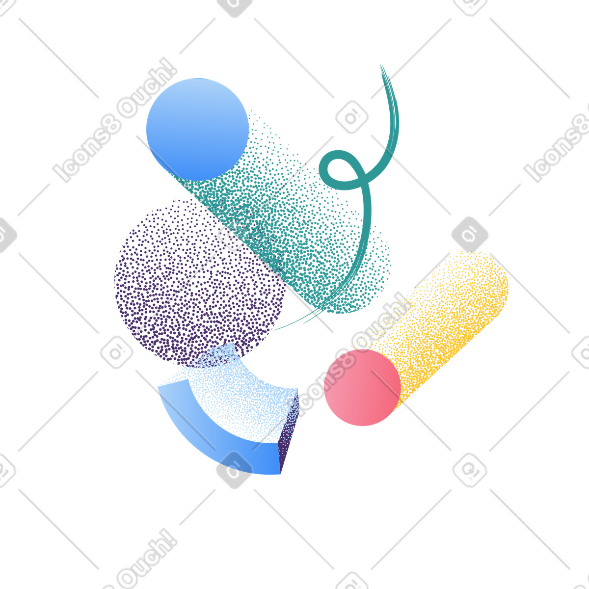 Illustration Minimal abstract geometric shapes with halftone dots composition dans le style Grain à télécharger aux formats PNG, SVG