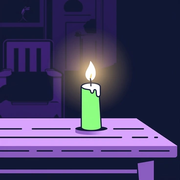 A single lit candle in a darkened room, its light casting soft shadows on the walls