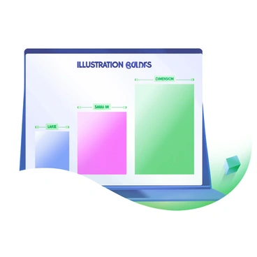A modern pastel illustration featuring a large chart displaying various illustration board sizes. Each board is represented with its dimensions labeled clearly in bold letters. The sizes include small, medium, and large boards arranged from left to right. Each board is color-coded for easy identification, with a light blue small board, a soft pink medium board, and a gentle green large board. Each dimension is annotated with contrasting text colors for visibility, and neat lines connect the labels to the respective boards. The background is a subtle, light color to highlight the chart effectively.