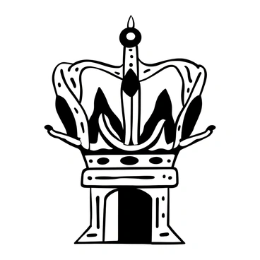 A unique crown with intricate designs, featuring a variety of feathers arranged in an artistic manner. The crown sits atop a pedestal, showcasing its elaborate craftsmanship. Each feather has distinct shapes and textures, creating a dynamic appearance. The background includes subtle ornate patterns to emphasize the crown's details.