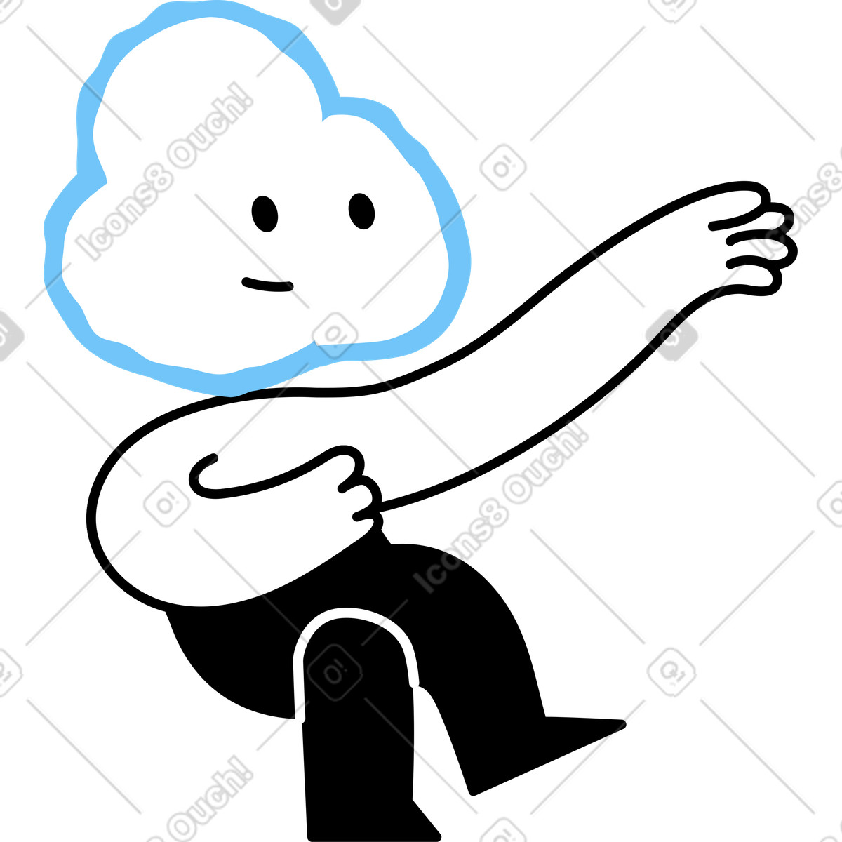 Figur mit dem wolkenkopf, der nach etwas greift-Illustration im Giggle-Stil als Download in PNG, SVG