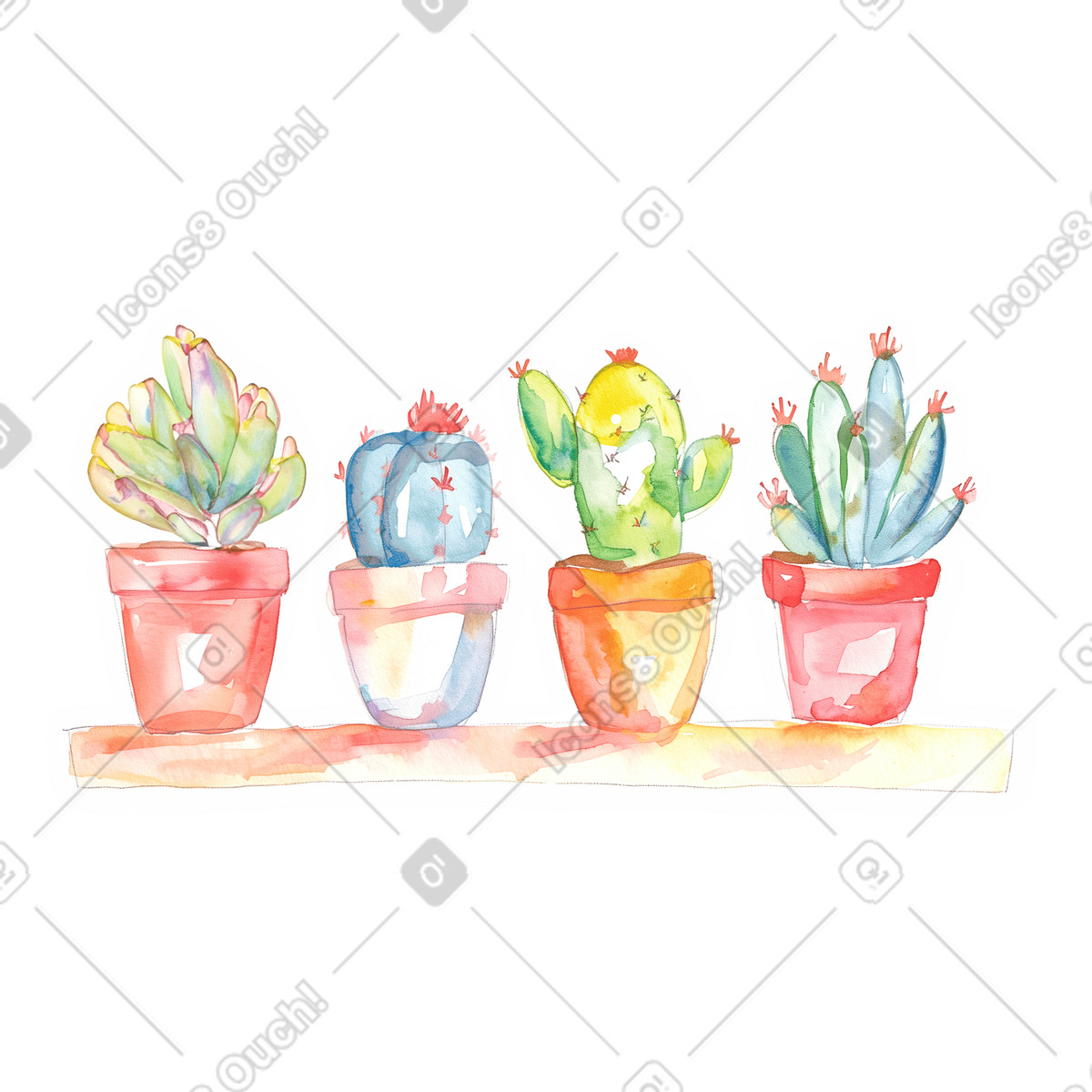 Shelf with plants in pots illustration Watercolor style download PNG, SVG