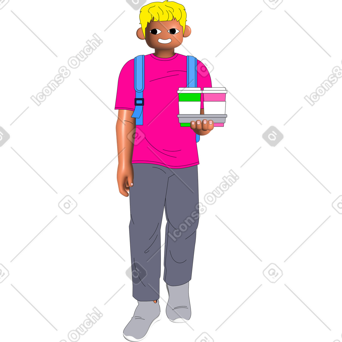 Young man carrying coffee illustration in Pop style download in PNG, SVG
